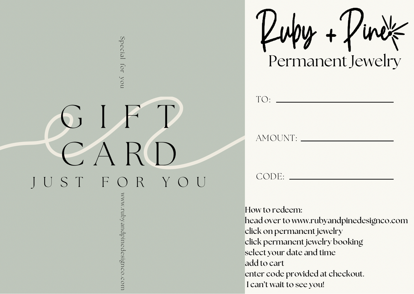 Permanent Jewelry gift card